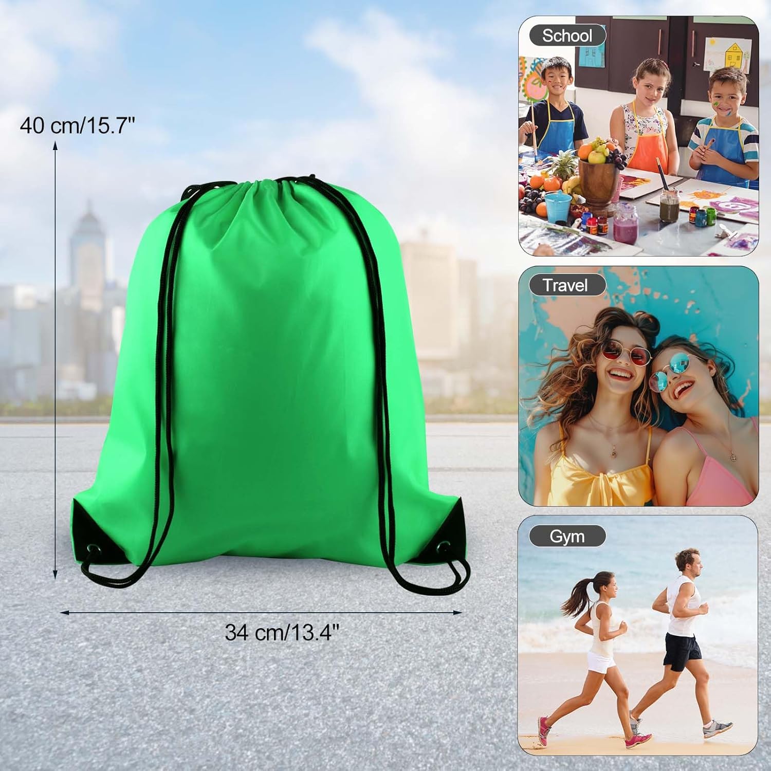 PLULON 2Pcs Drawstring Bags Green Blue Sport Gym Backpack