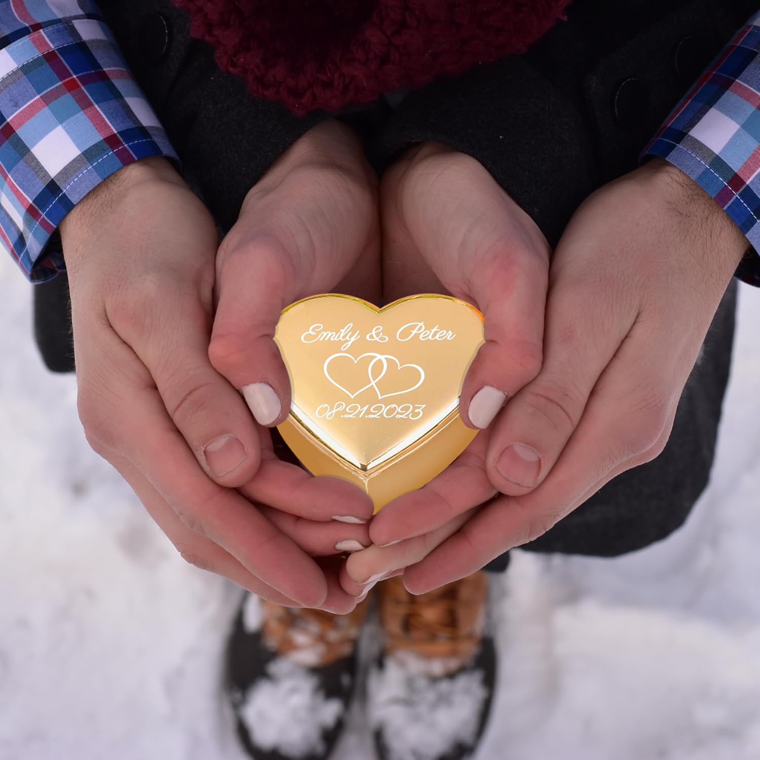 Personalized Heart Shaped Ring Box with Name and Date