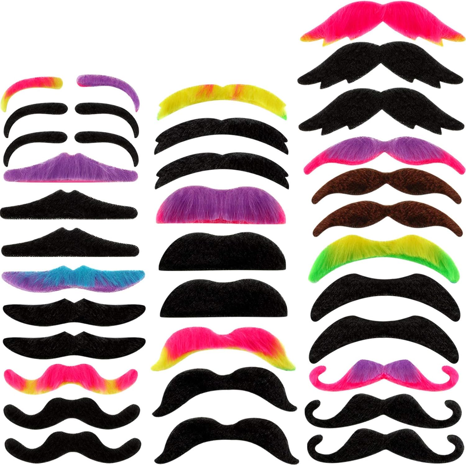 48 Piece Fake Mustache Set for Costume Parties