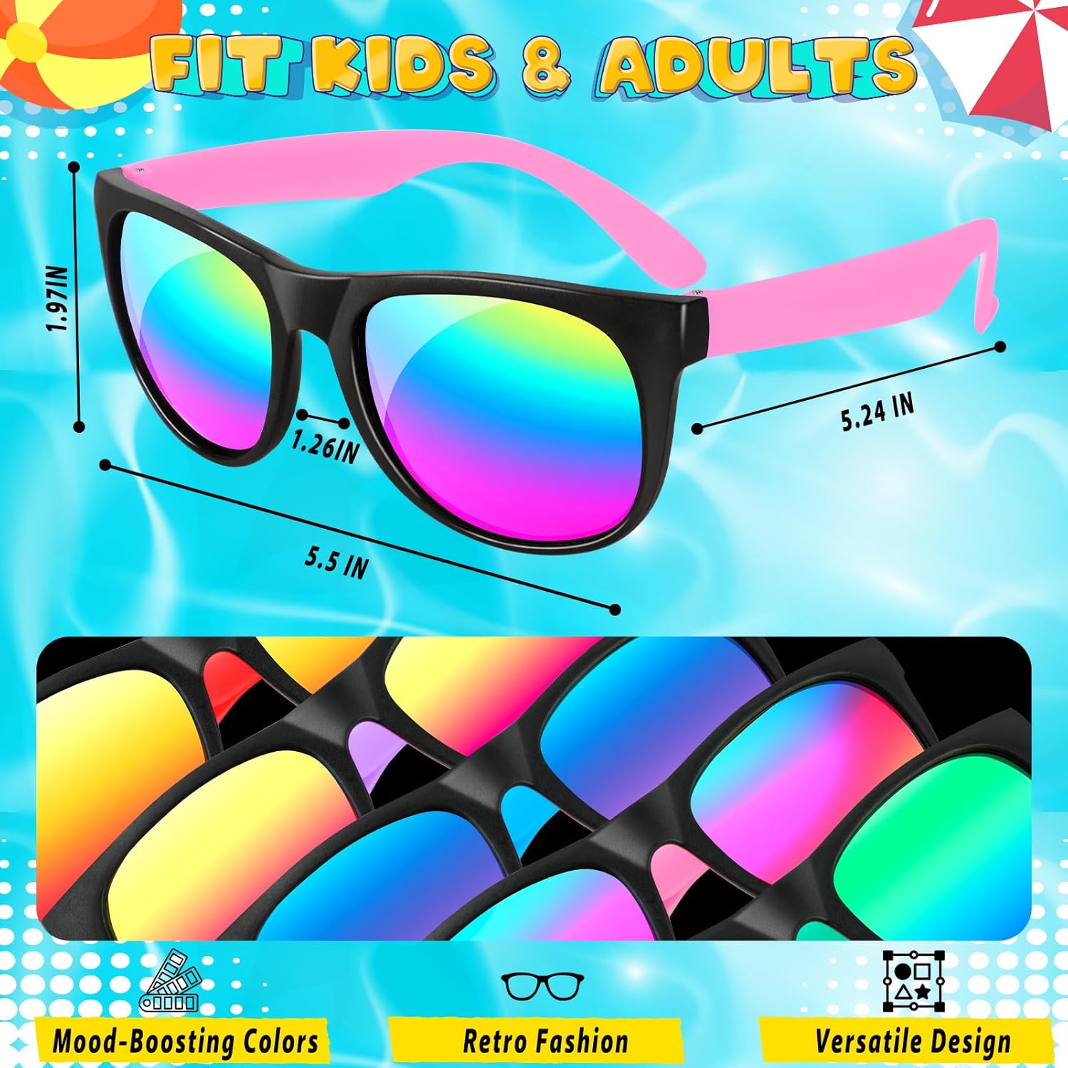 Yadiya Kids Sunglasses - 12PCS Bulk Retro Neon Party Favors