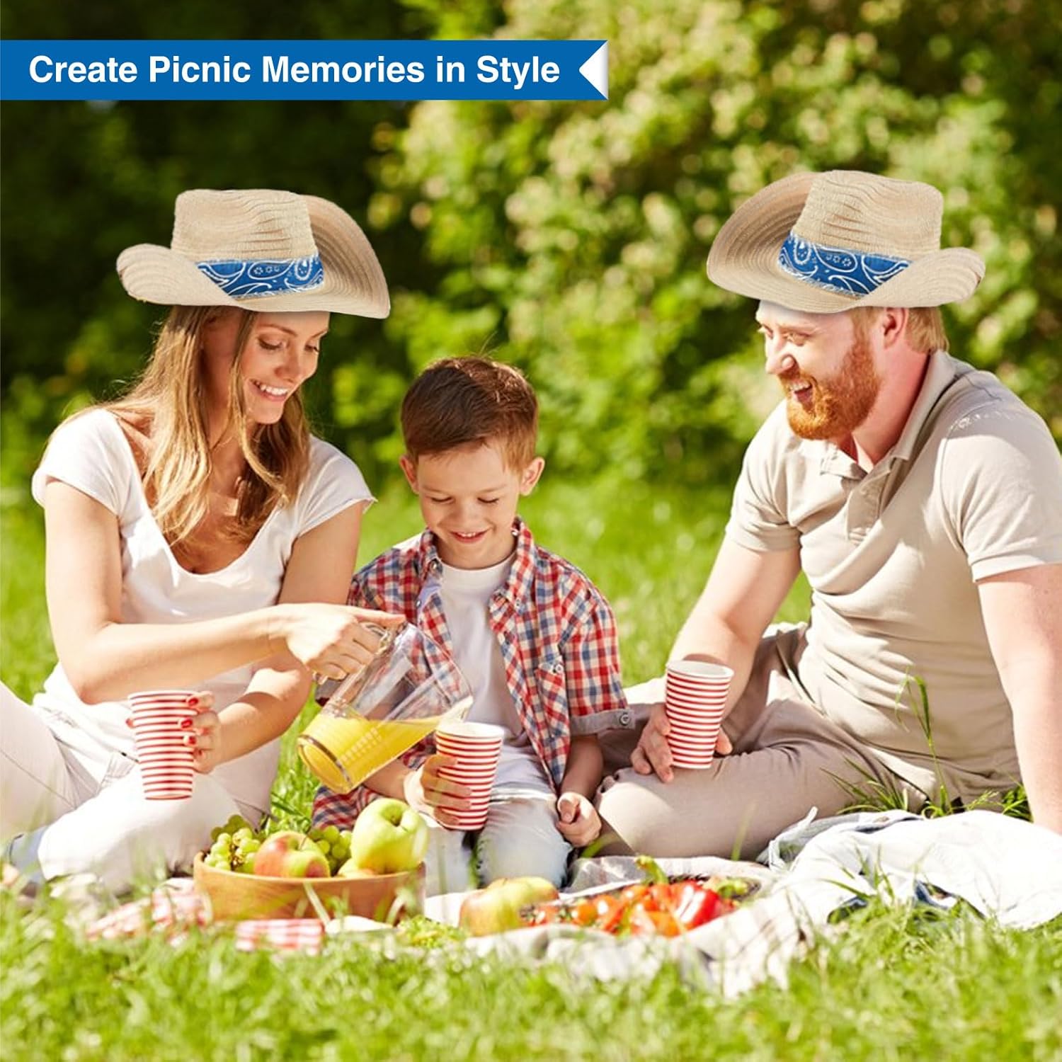 Fun Express Cowboy Hat Set of 12 with Blue Bandana