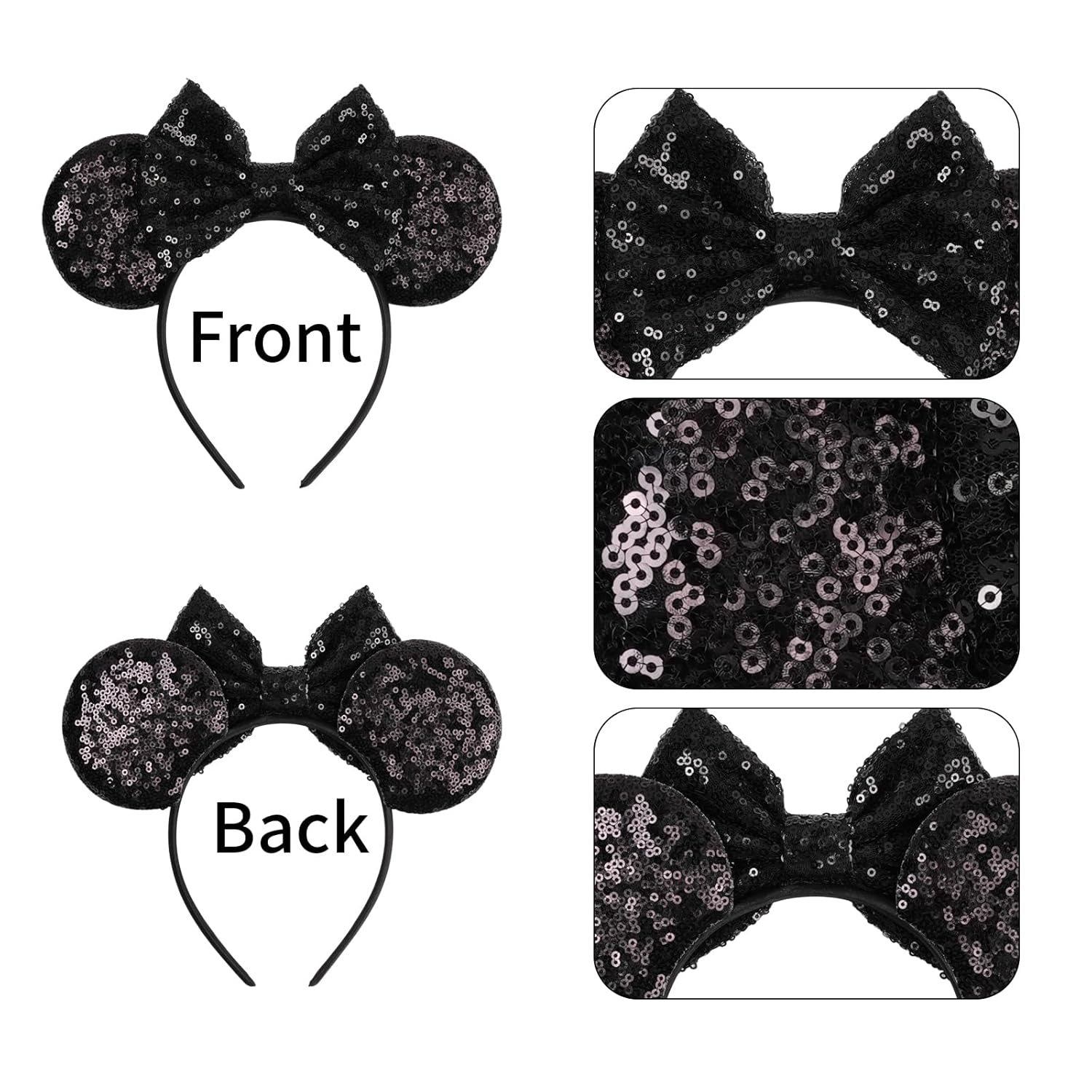 Classic Black Sequin Mouse Ears Headband for Adults