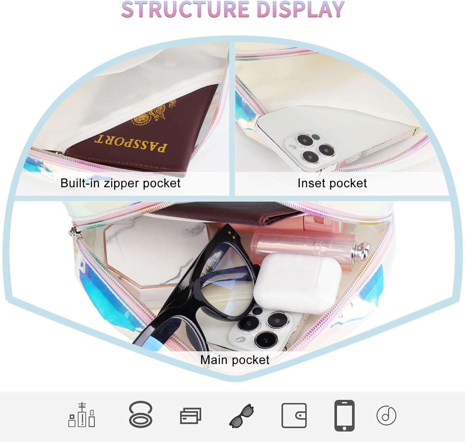 TINYAT Holographic Seashell Fanny Pack for Women