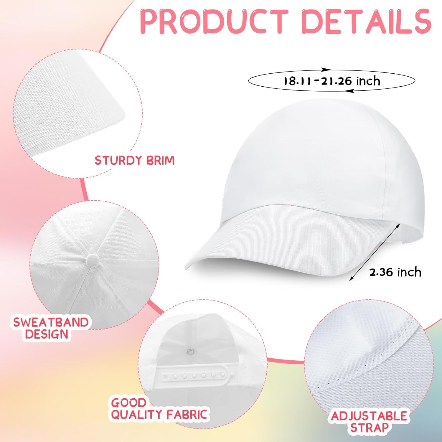 Back to School White Baseball Hats Bulk DIY for Kids