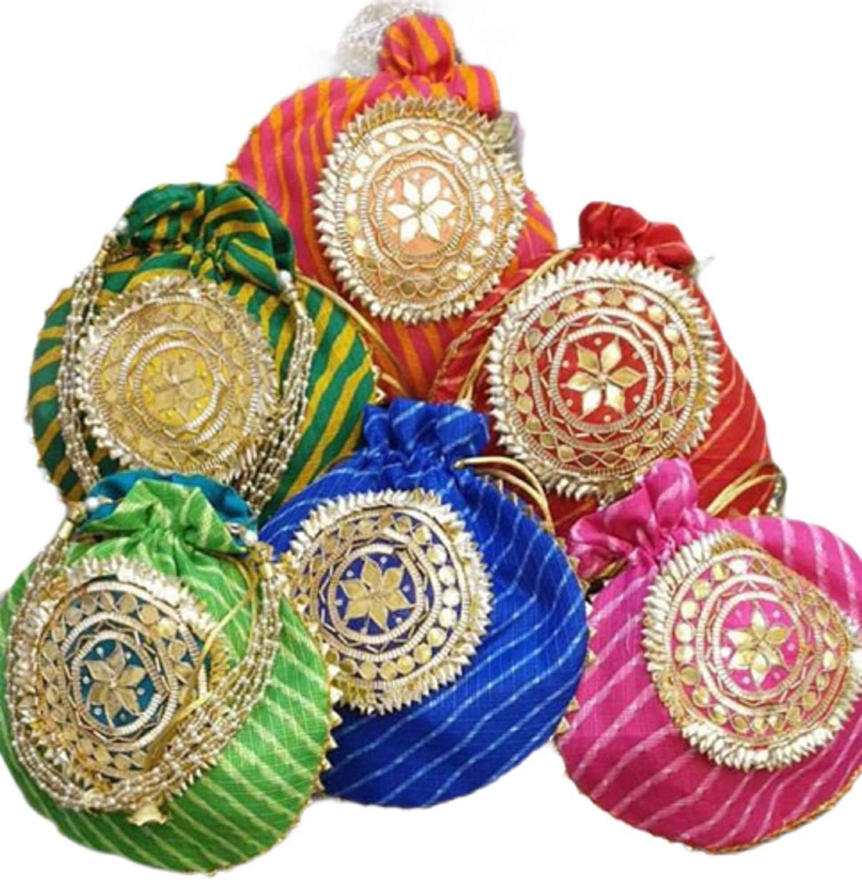India Gift Hub Handmade Embroidered Potli Purse Clutch Bag Pouch Pack of 5
