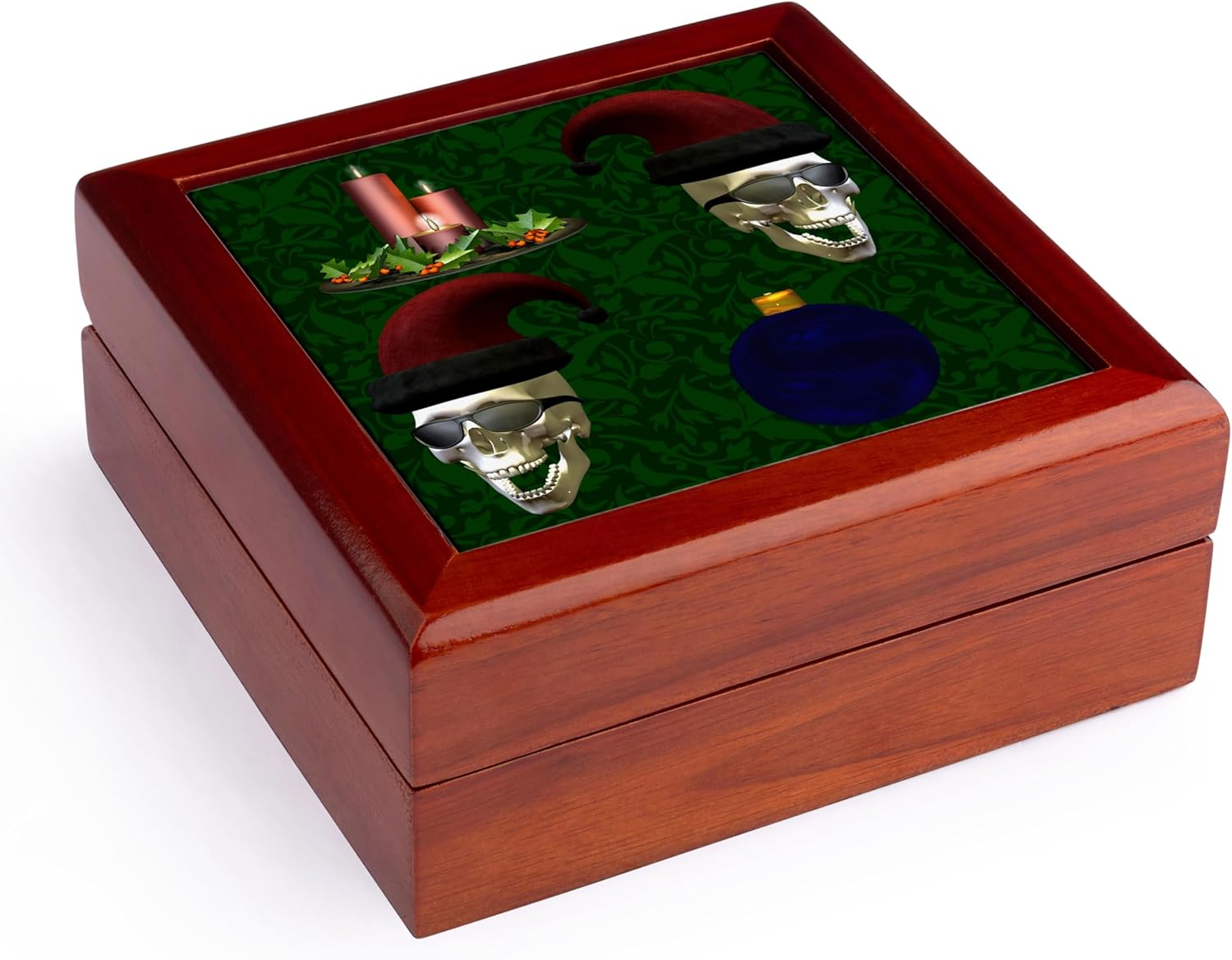 3dRose Santa Skulls Candle Ornament Jewelry Box