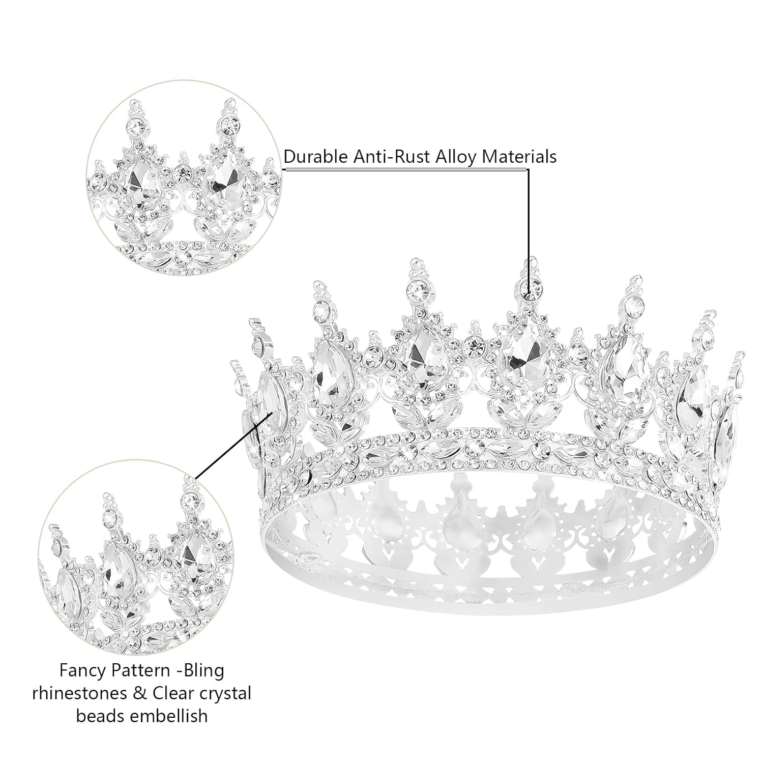Queen Crown Rhinestone Wedding Headpiece for Women