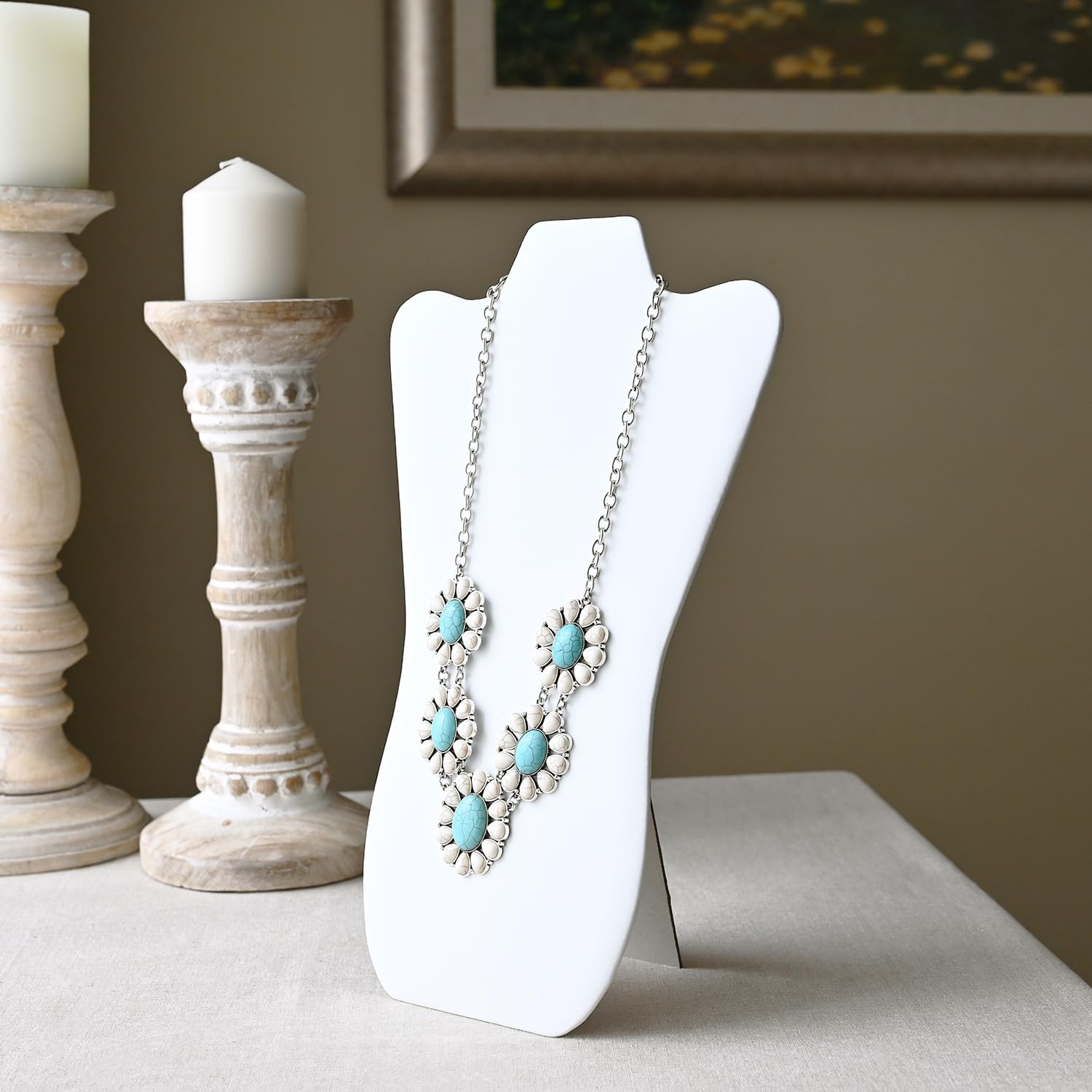 MOOCA White Faux Leather MDF Jewelry Display Stand Set of 6