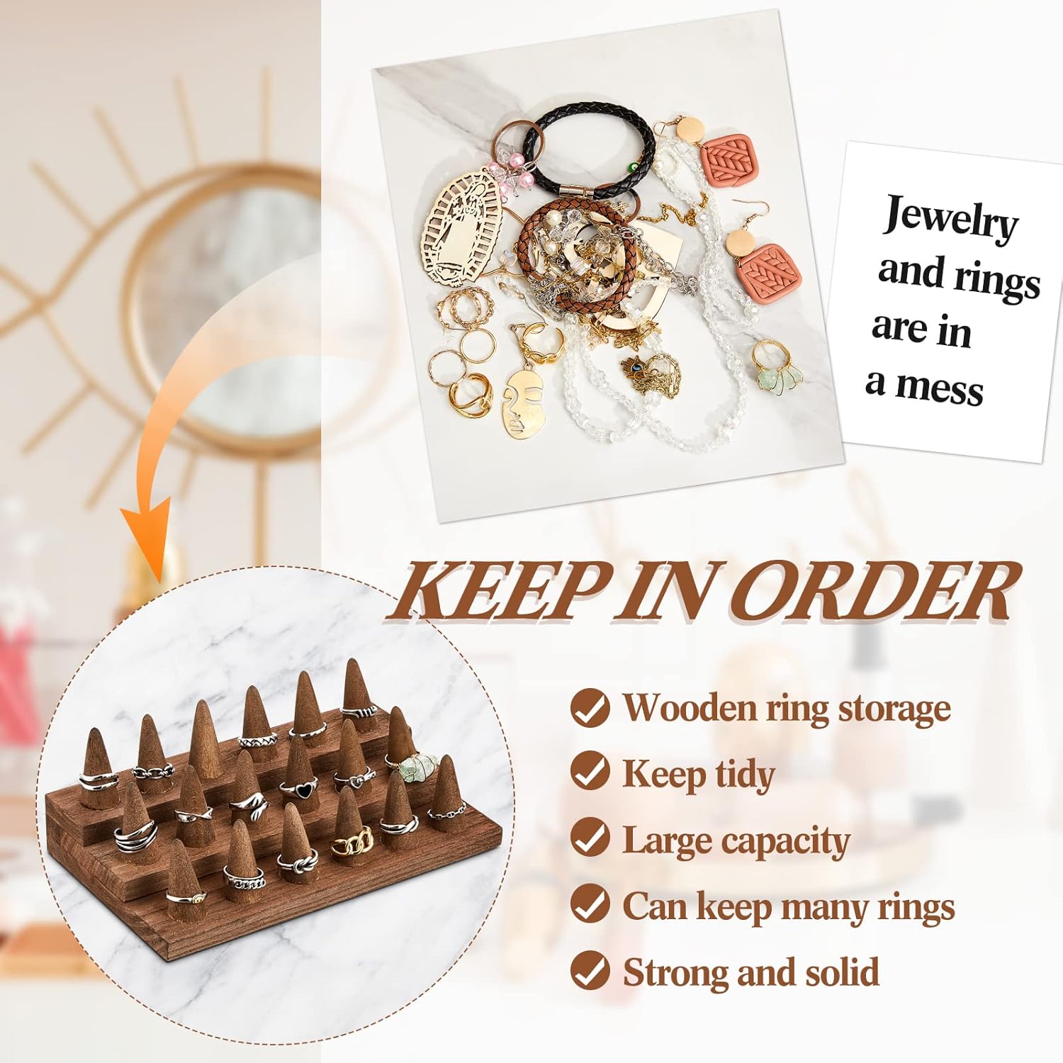 Juexica 4 Pc Wood Ring Display Stand Set