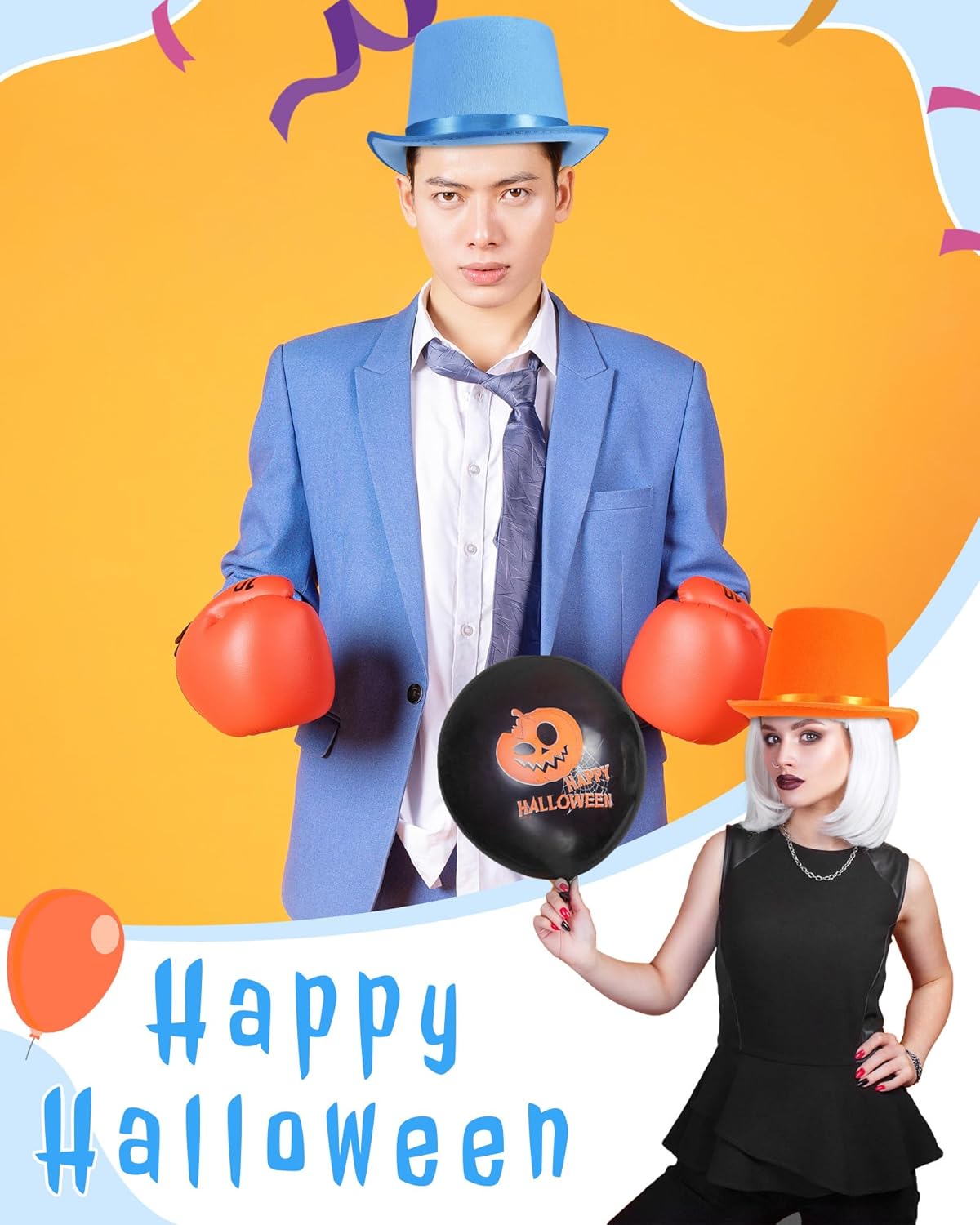Geyoga 2 Pcs Blue Orange Top Hats for Costume Parties