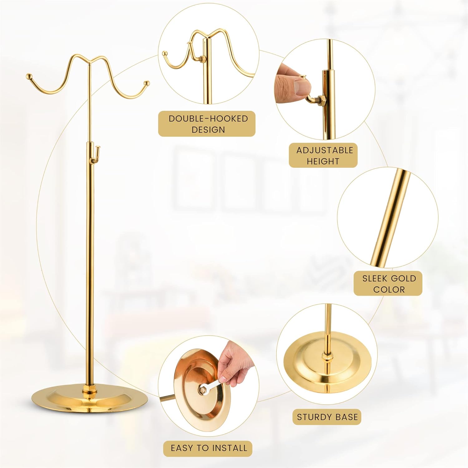 Double Hook Purse Stand Set of Two Gold