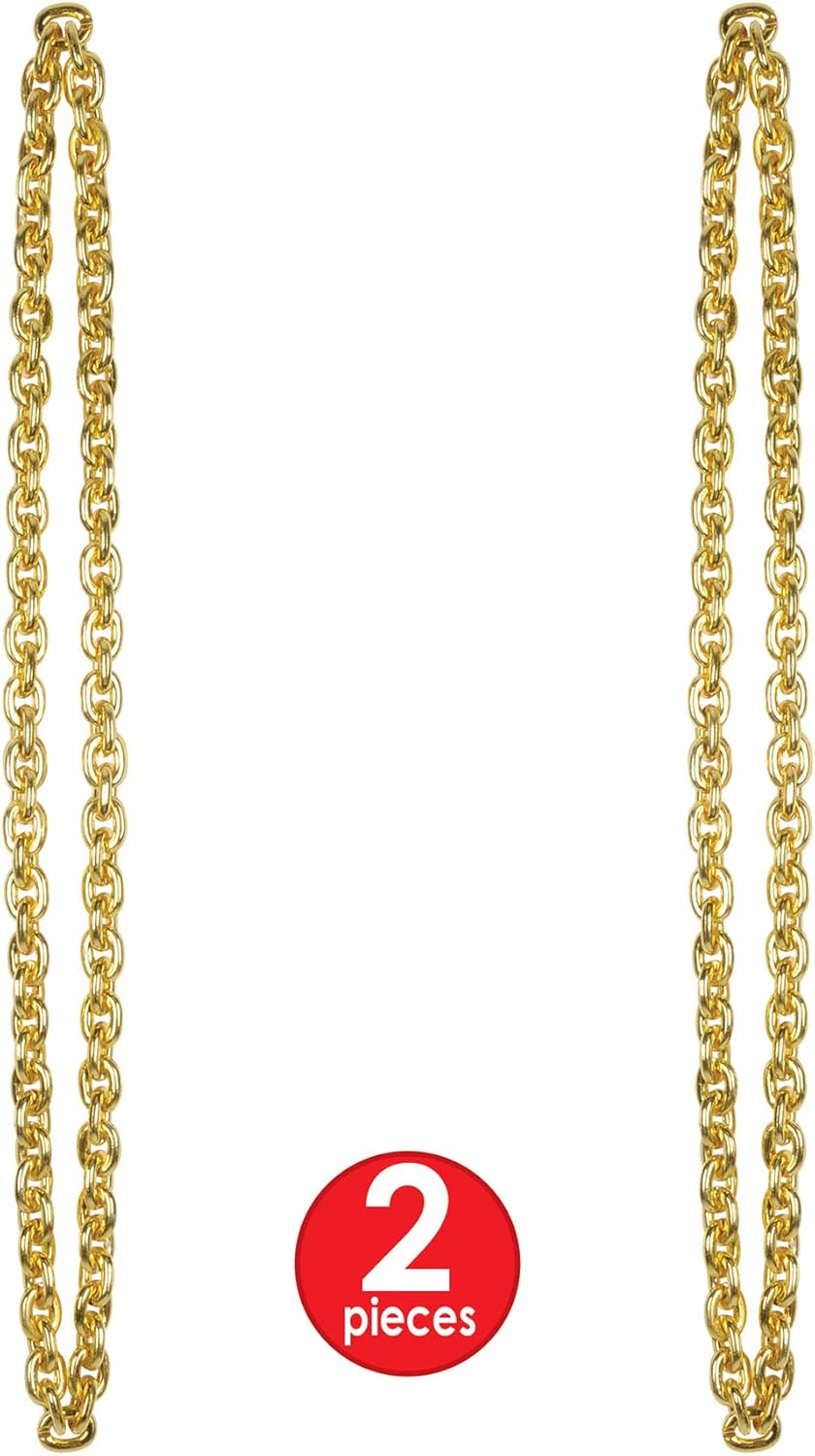 Beistle 2 Piece 40 Inch Gold Plastic Chain Necklaces