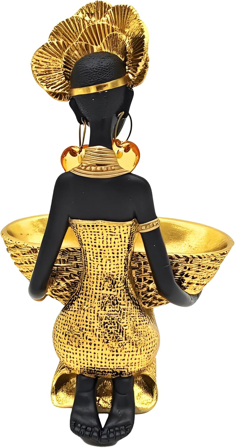 African Tribal Lady Sculpture Tray - Gold