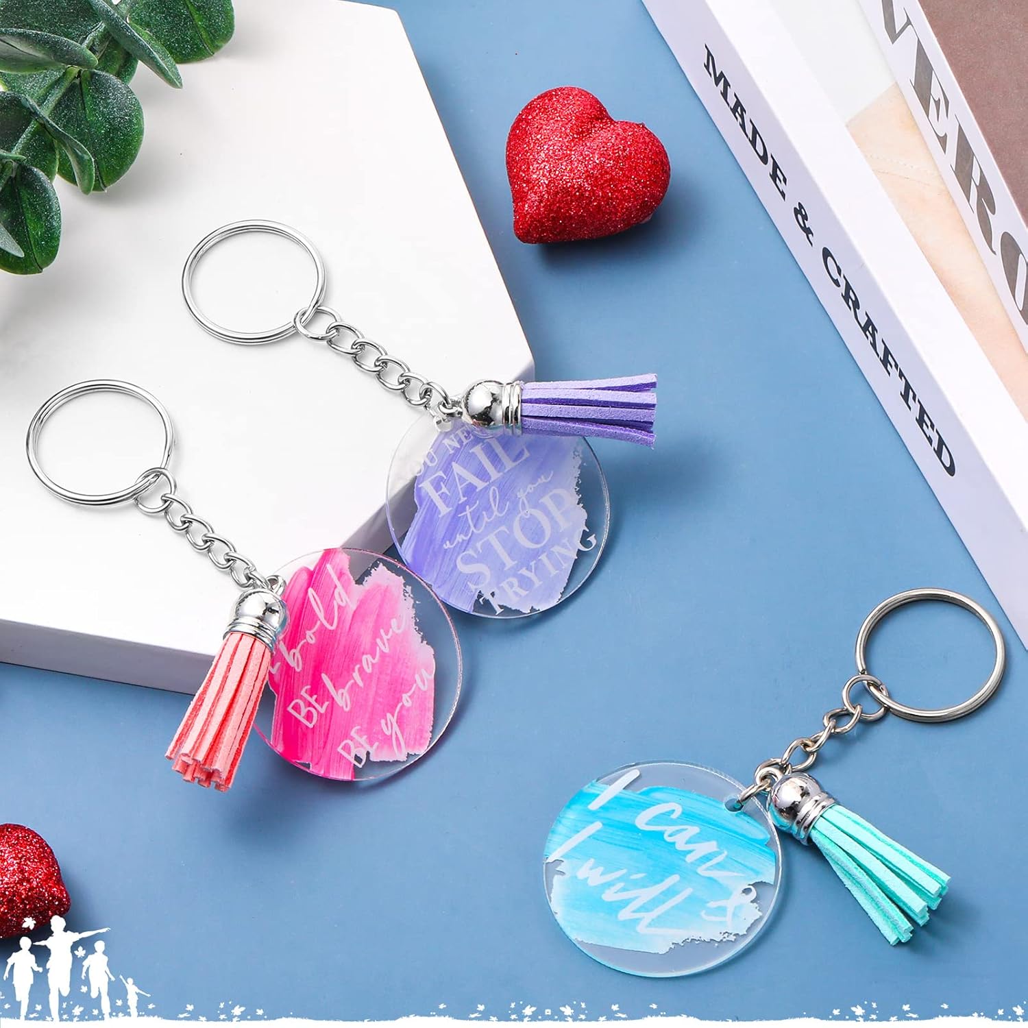 Chunful 100 Pcs Inspirational Acrylic Keychain with Tassels