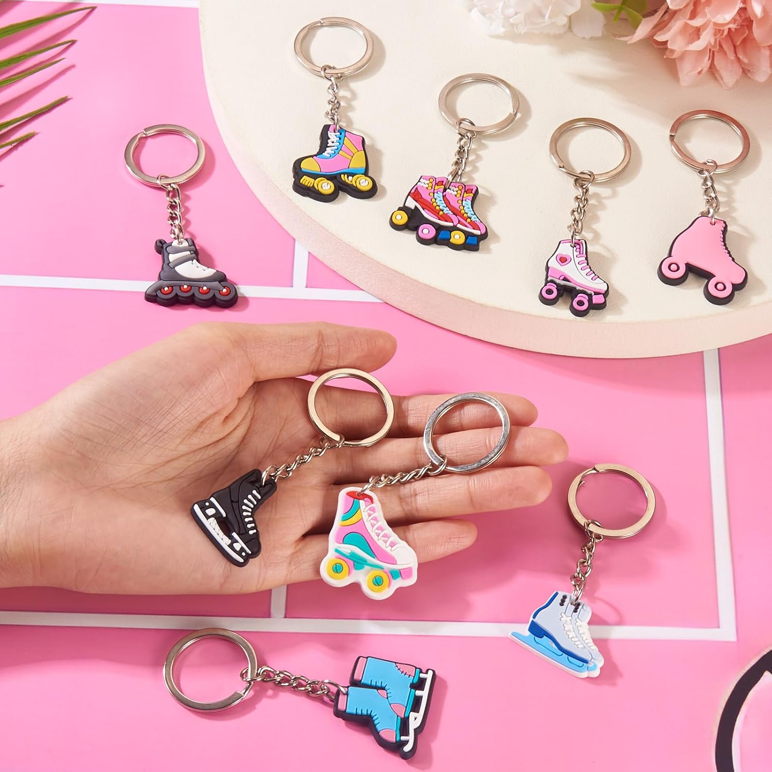 9Pcs Ice Skate Keychains for Backpack Car Keys Party Favors Gifts