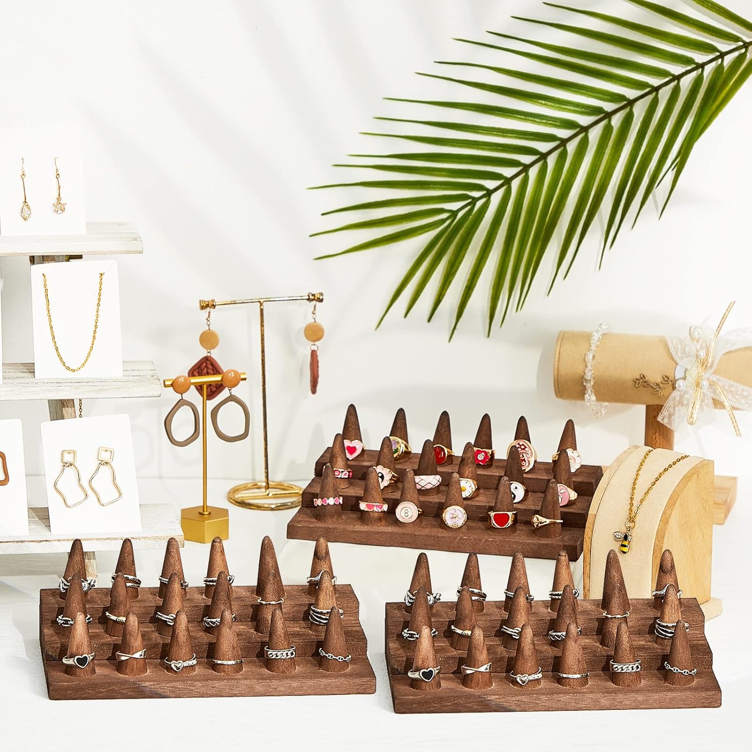 Juexica 4 Pc Wood Ring Display Stand Set