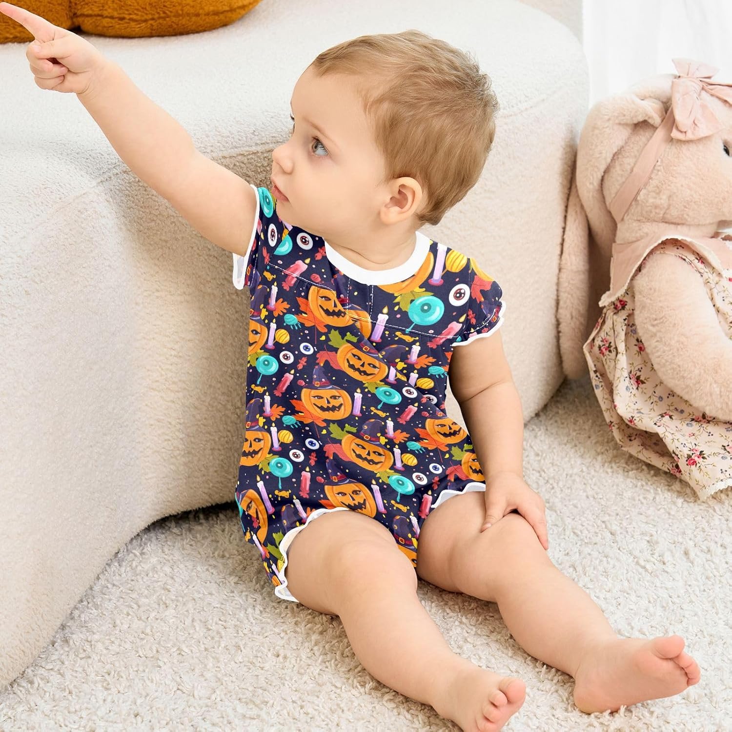 Emelivor Halloween Pumpkin Candle Bodysuits for Baby Girls 3M-24M