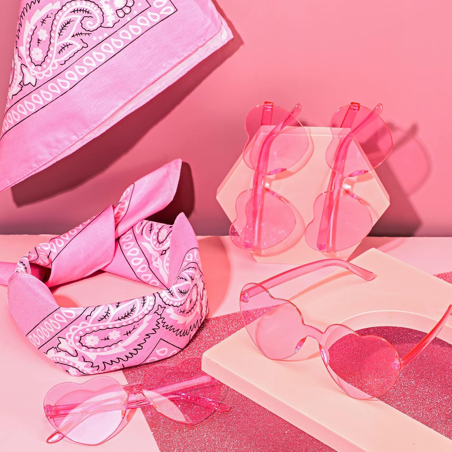 12 Piece Paisley Bandanas and Heart Sunglasses Set