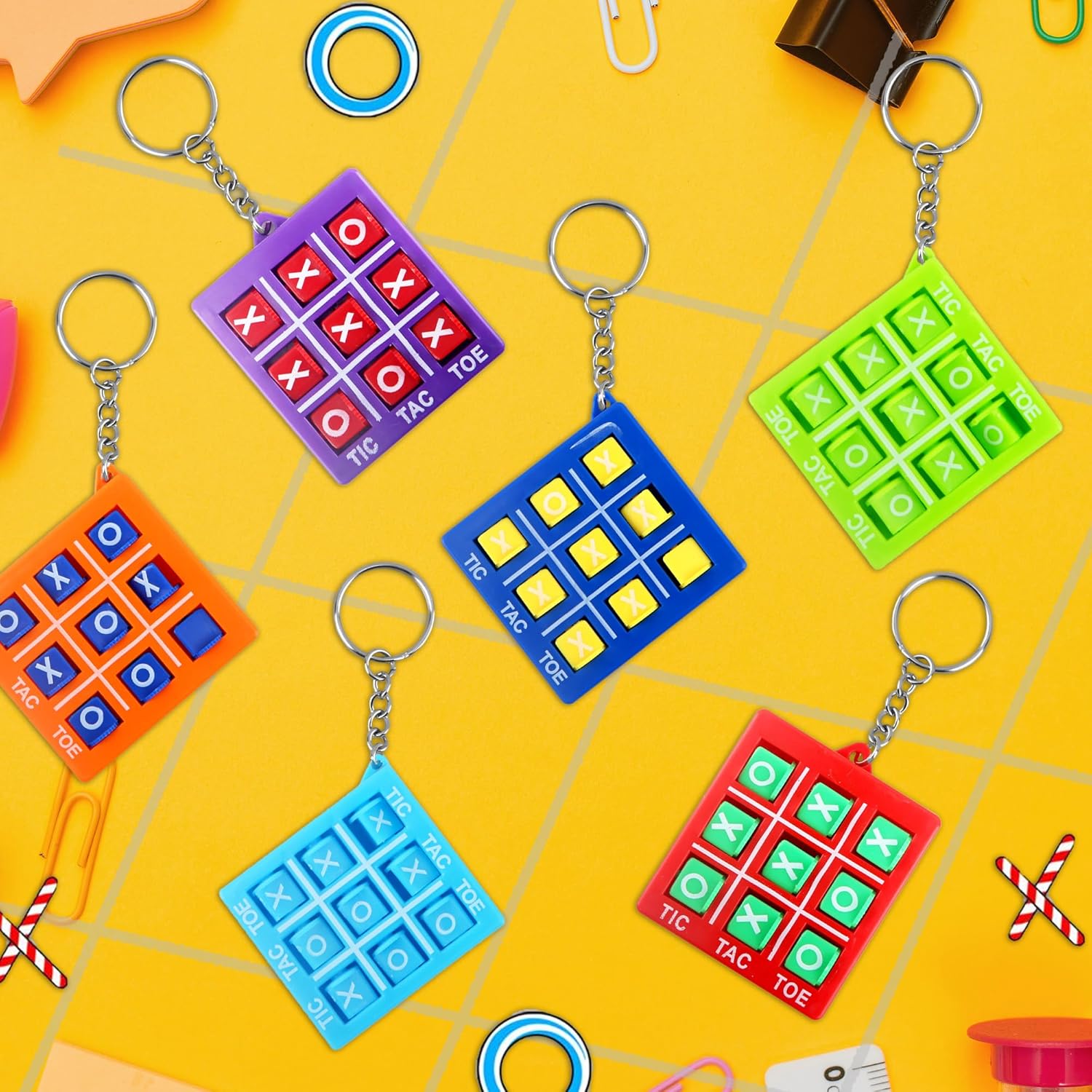24 Pack Mini Tic Tac Toe Keychain Multicolors