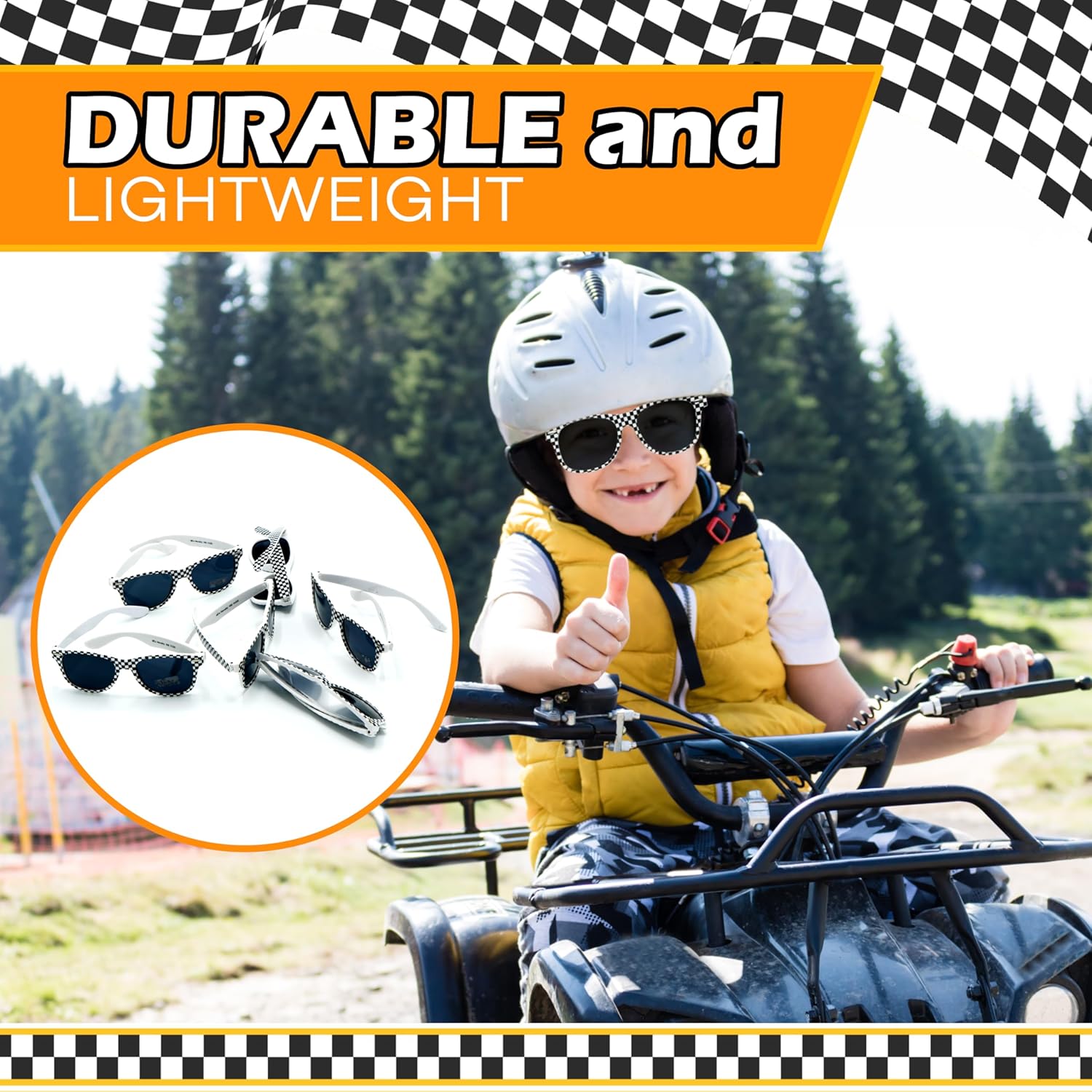 4Es Novelty Race Car Checkered Sunglasses for Kids 12 Pack