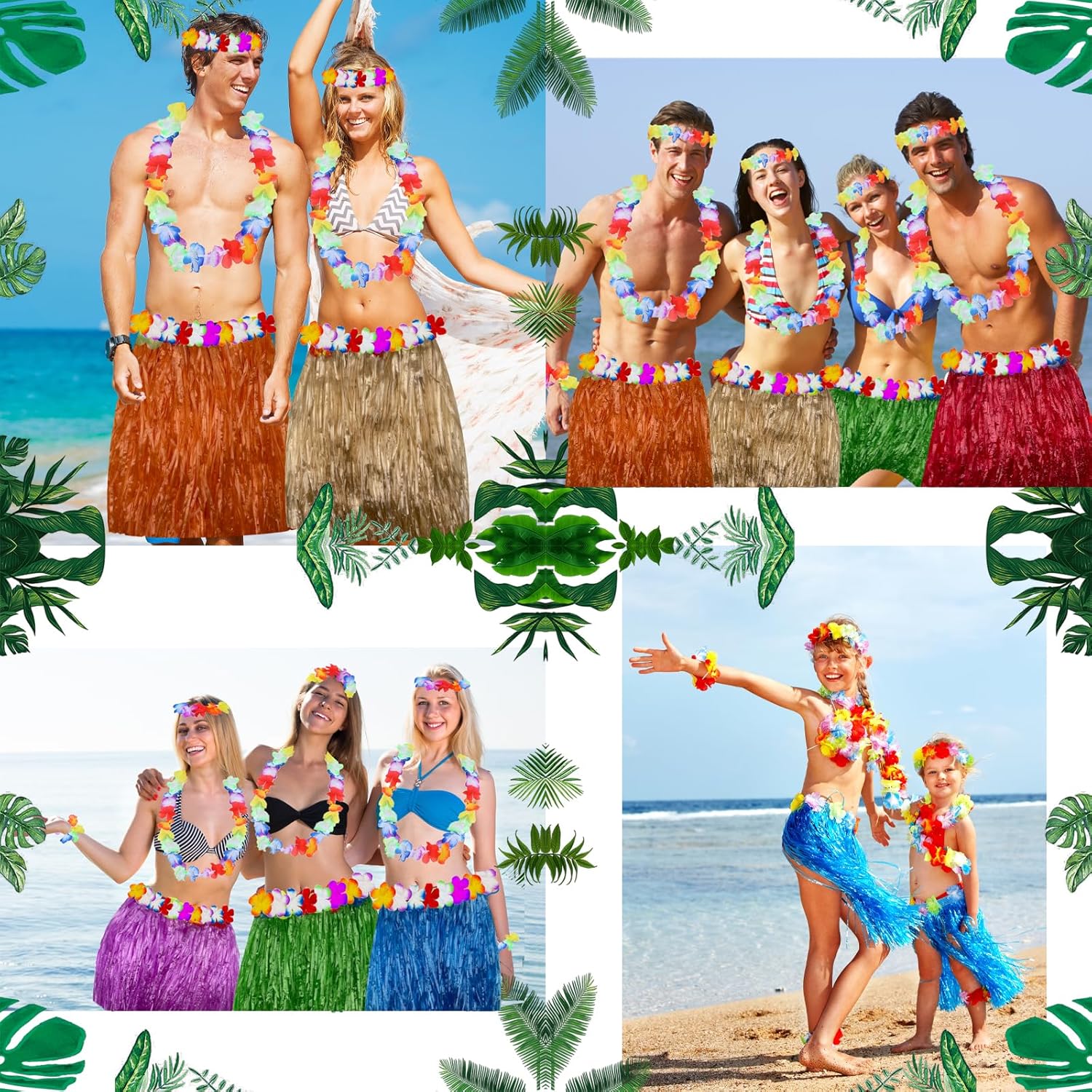 Zeyoy Hawaiian Luau Hula Skirts Party Set