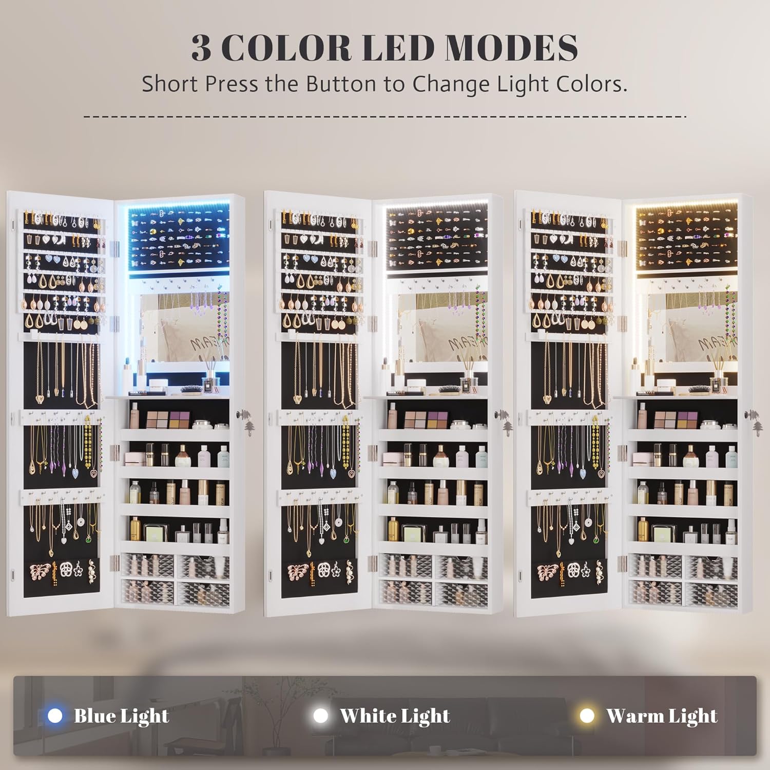 Vlsrka 472 Inch LED Jewelry Mirror Cabinet