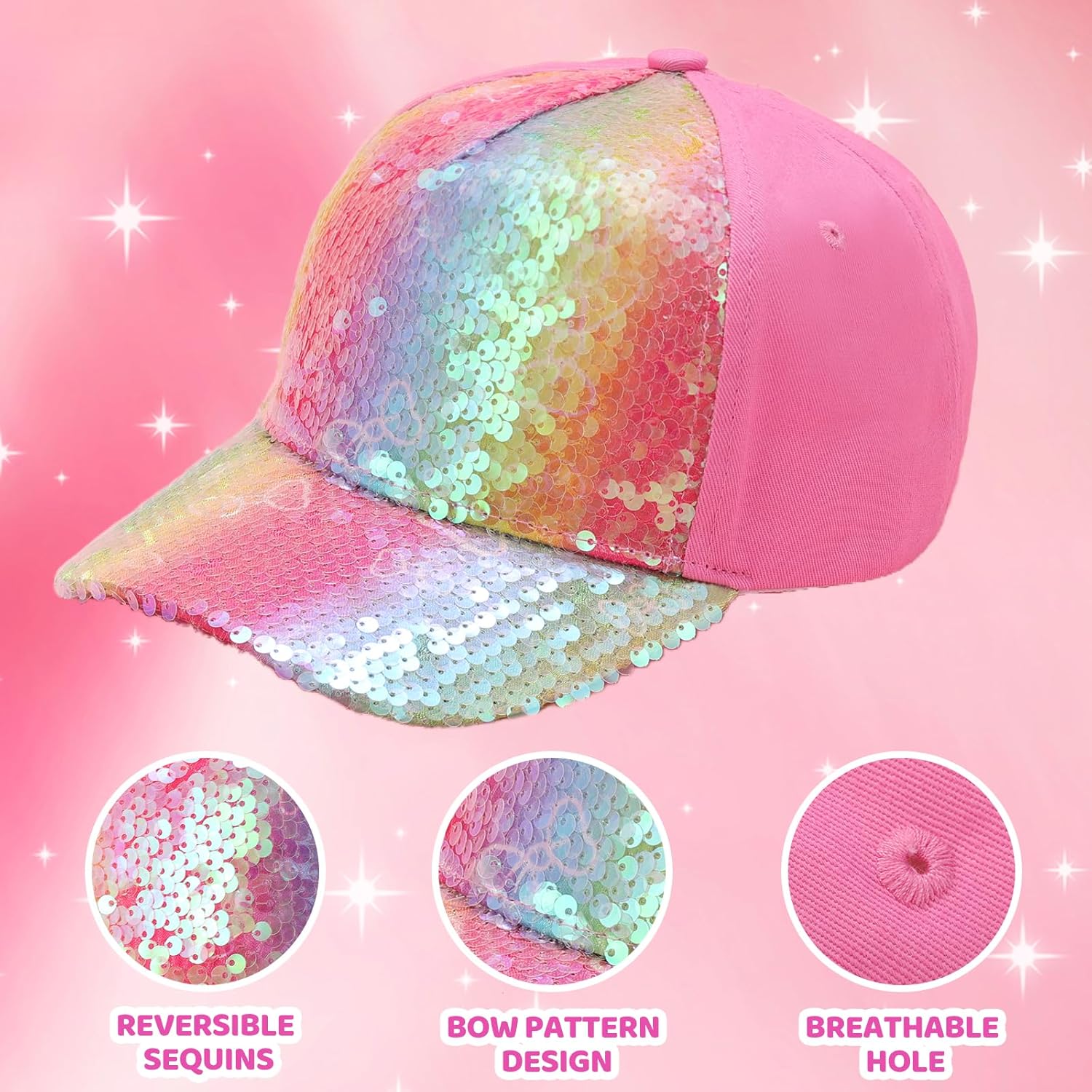 BROMZ Girls Glitter Ponytail Baseball Cap for 4-12 Years
