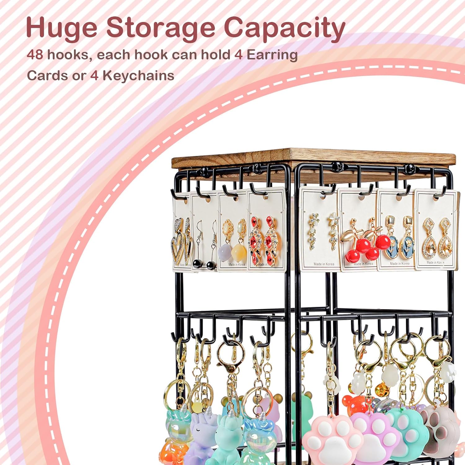 360 Rotating Earring Display Stand with 48 Hooks