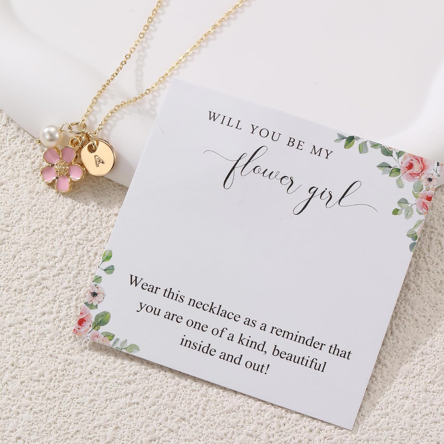 Flower Girl Proposal Initial Letter Necklace