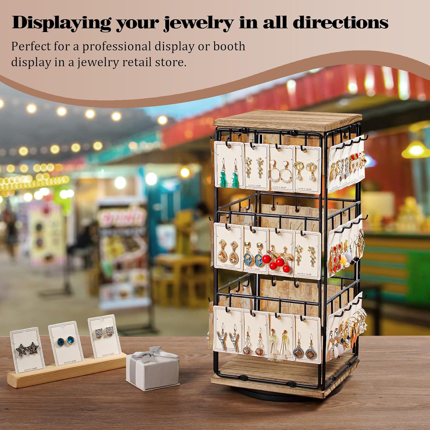 360 Rotating Earring Display Stand with 48 Hooks