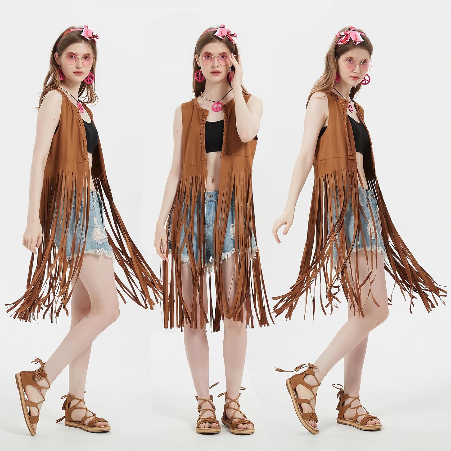 SunnyLisa Women Hippie Costume Set 60s 70s