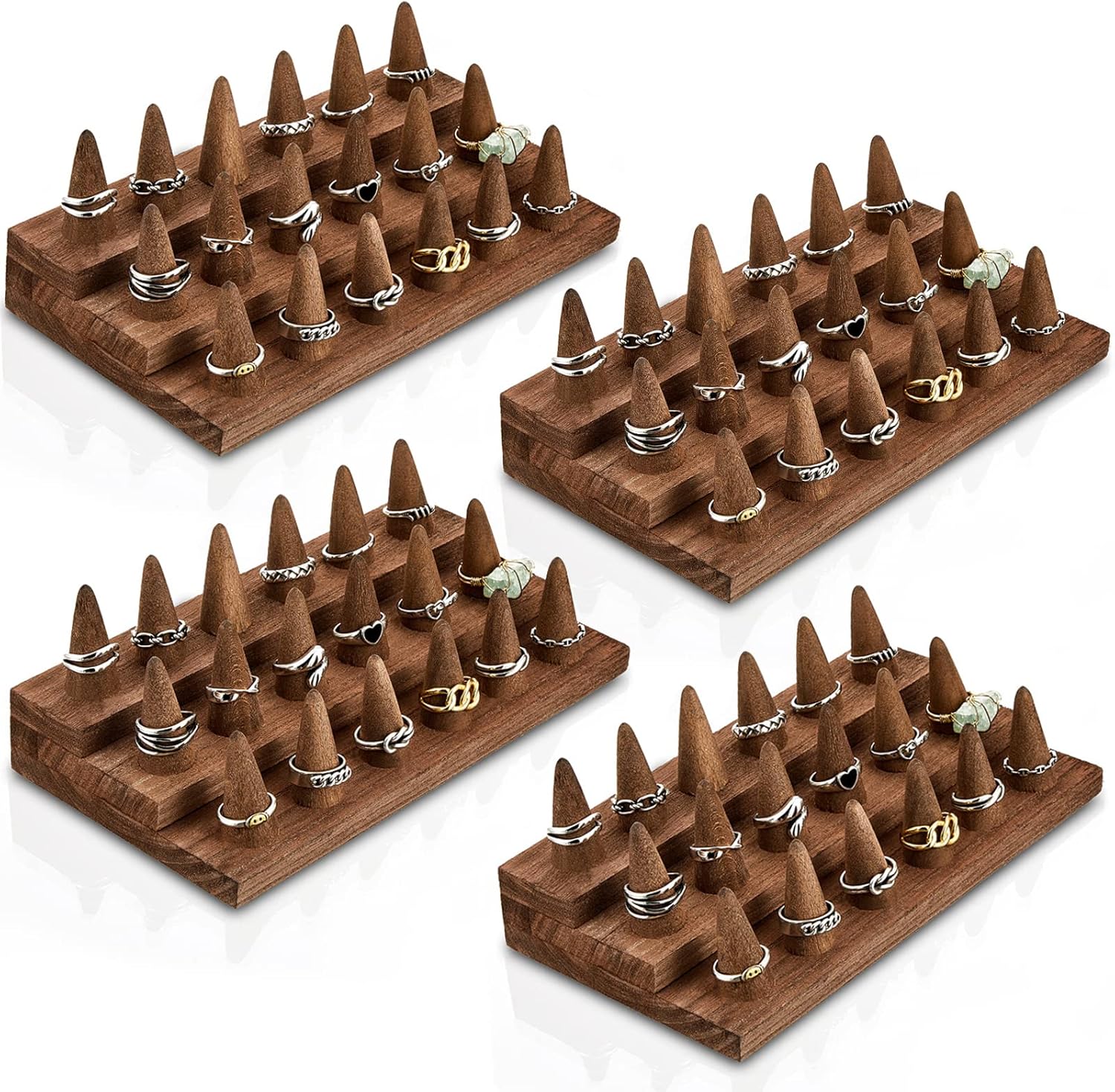 Juexica 4 Pc Wood Ring Display Stand Set