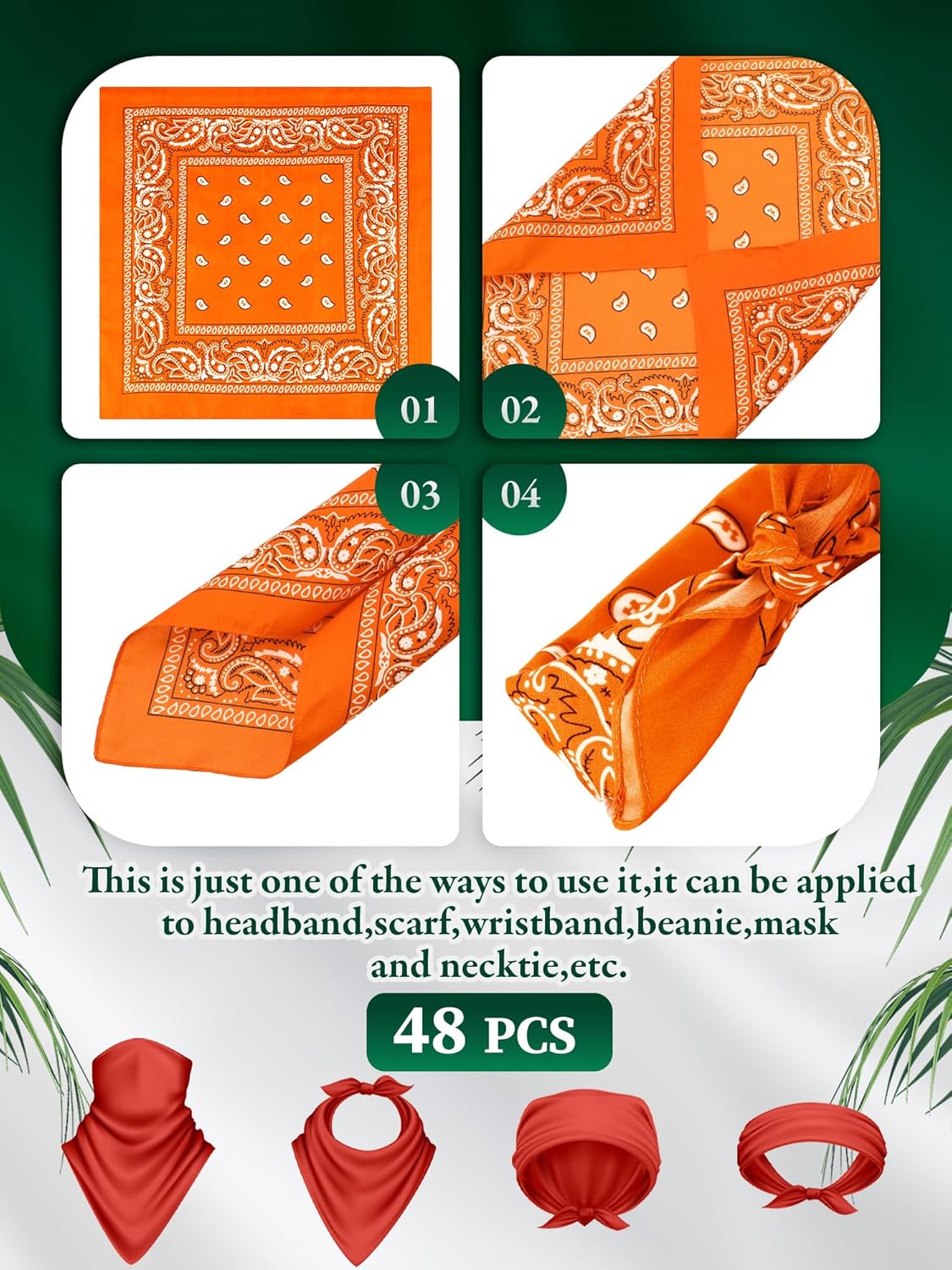 48 Piece Paisley Bandanas Novelty Headband Scarf for Parade Halloween Party