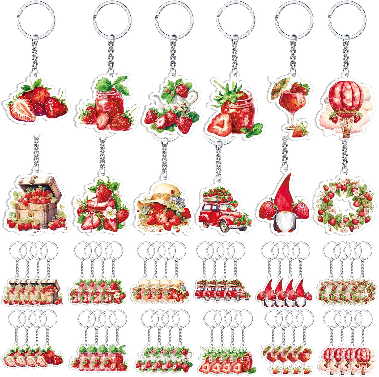 Kigeli 60 Pcs Strawberry Keychains for Kids and Adults