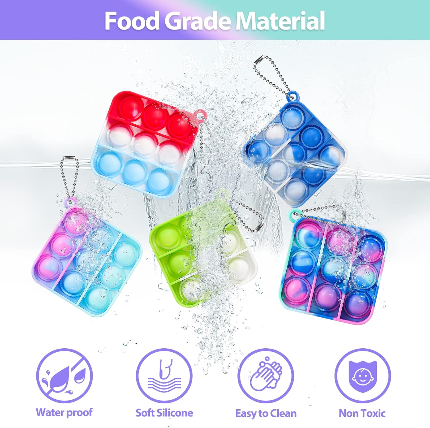 Genuvi Pop Fidget Toys 30 Pack Mini Keychain Fidget Toy for Kids