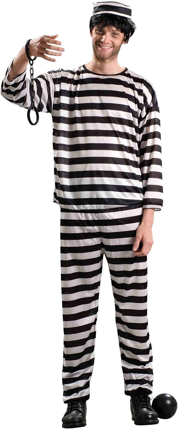 Mens Prisoner Costume with Striped Shirt and Pants