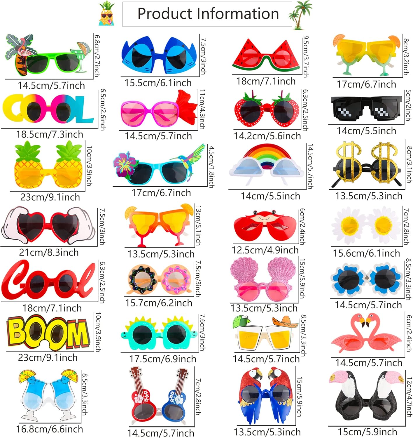 28 Pair Novelty Hawaiian Sunglasses for Luau Party