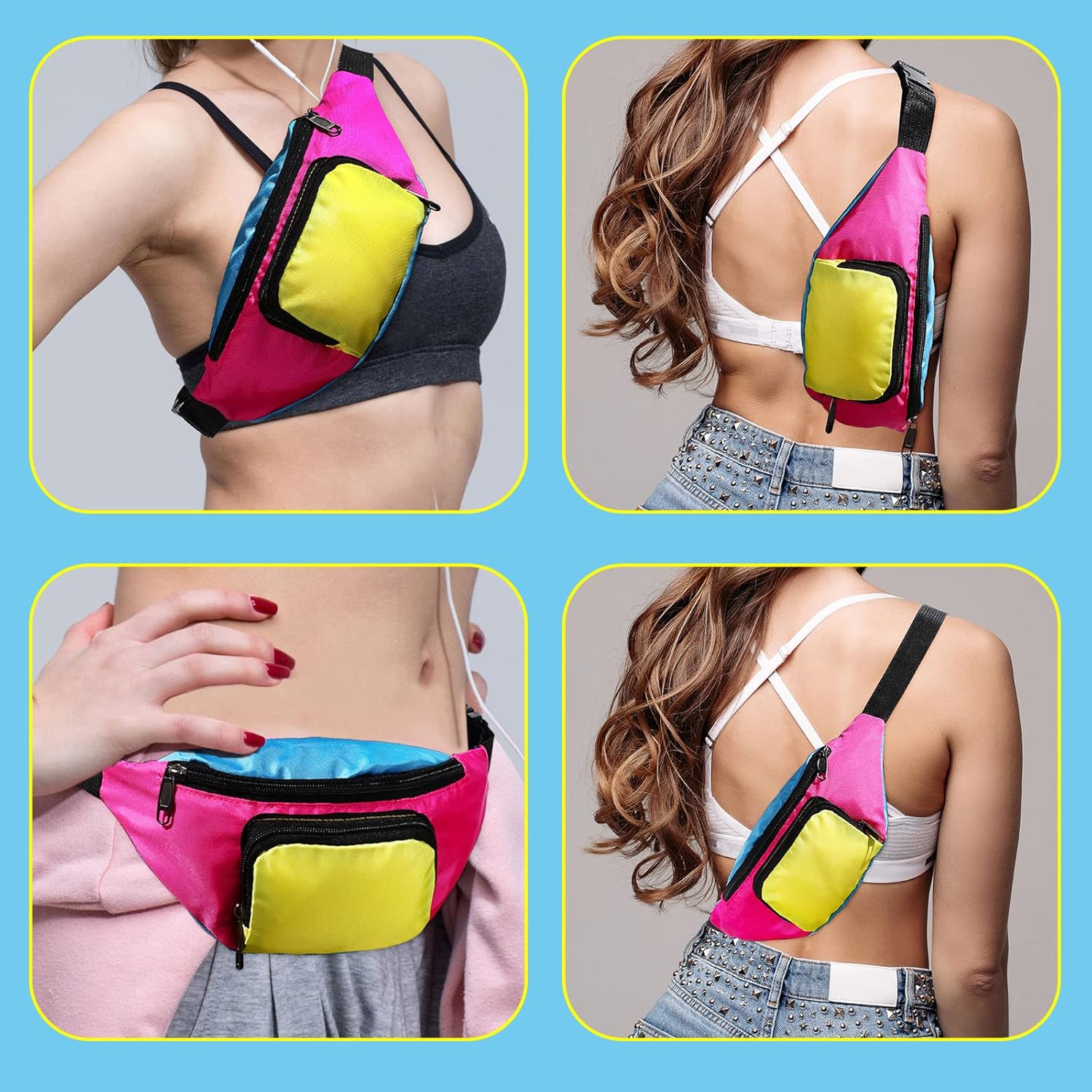 Tarpop 16 Pieces Neon Retro Fanny Pack Belt Bag