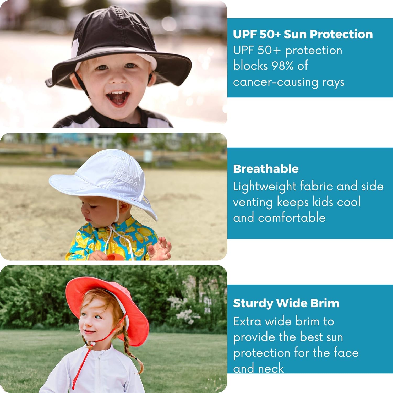 SwimZip Wide Brim Sun Hat for Kids with UPF 50 Protection