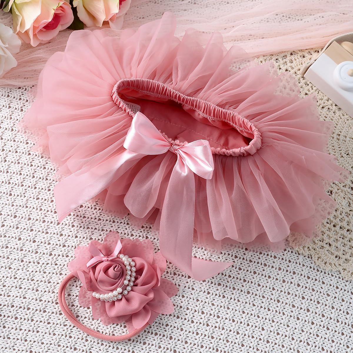 Baby Girl Tutu Skirt with Diaper Cover and Headband