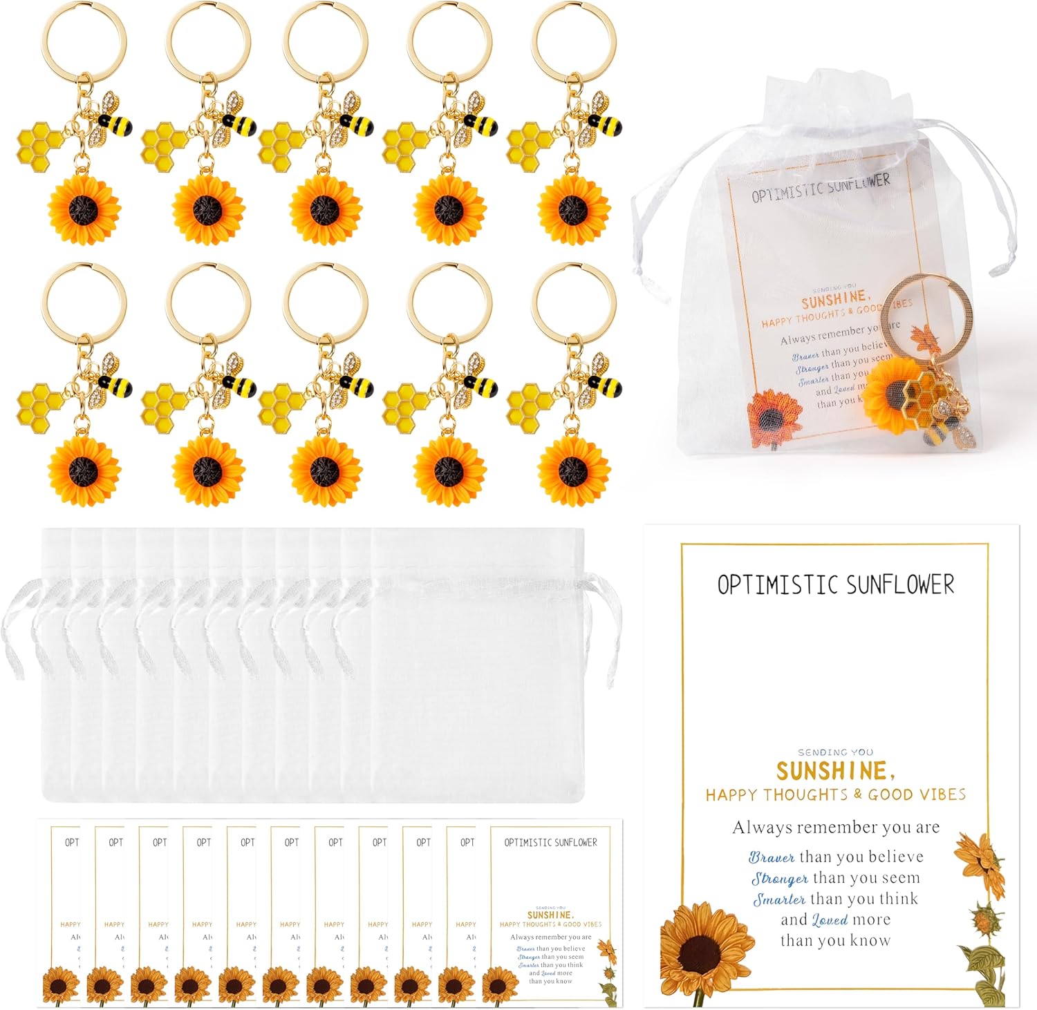 25 Piece Summer Bee Sunflower Keychain Gift Set