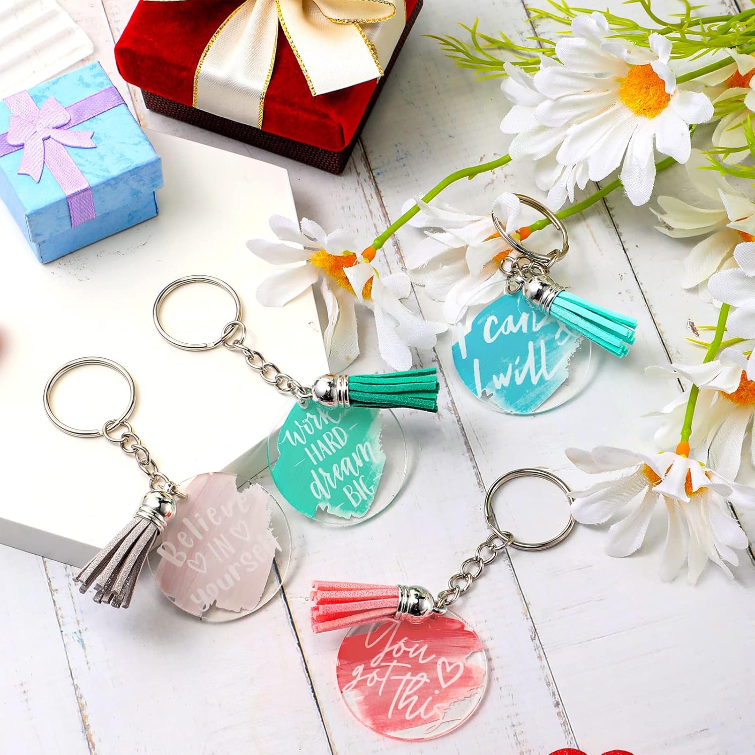Chunful 100 Pcs Inspirational Acrylic Keychain with Tassels
