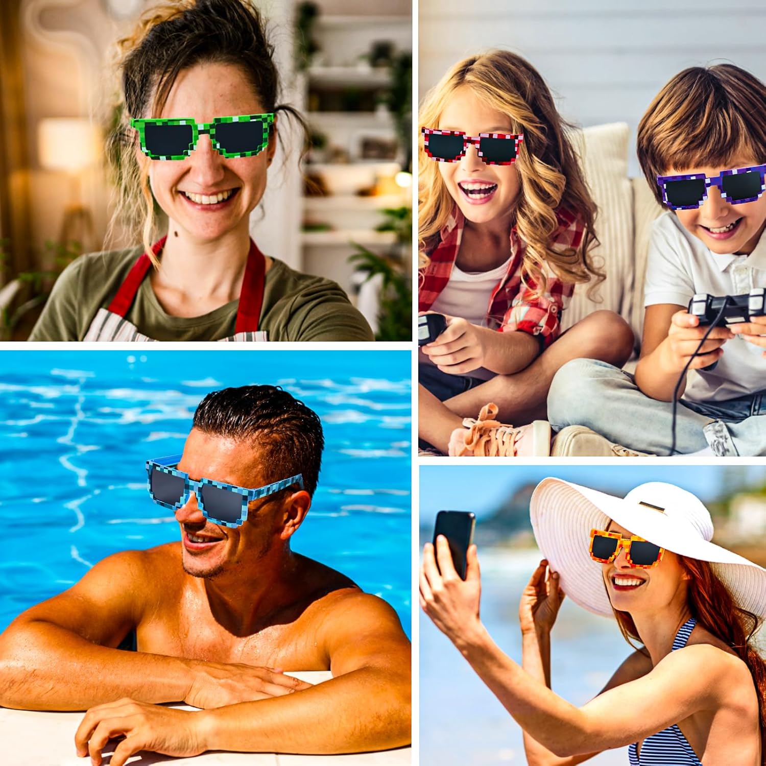 KIMOBER 12 Pack Pixel Sunglasses 6 Colors