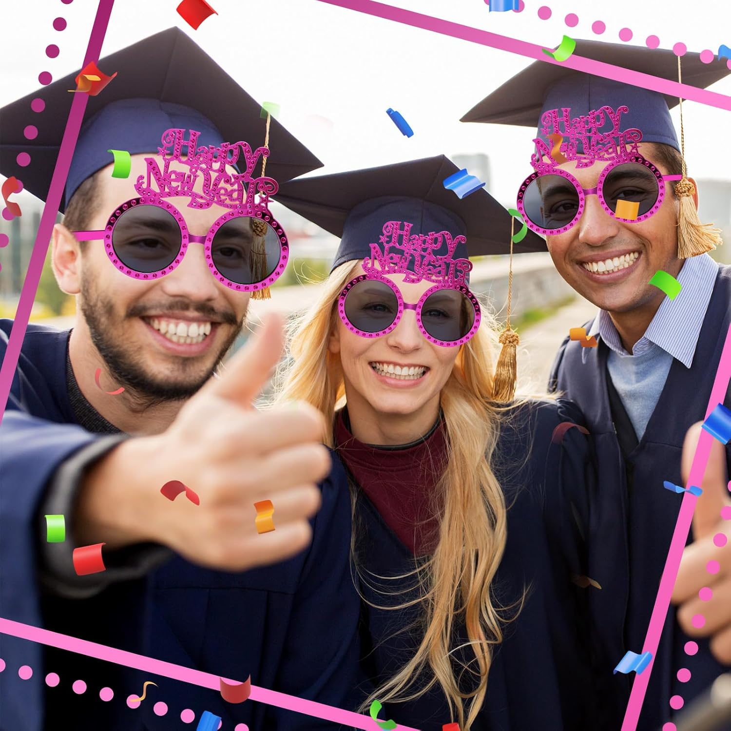 2025 Happy New Year Eyeglasses Glitter Round Funny Party Glasses