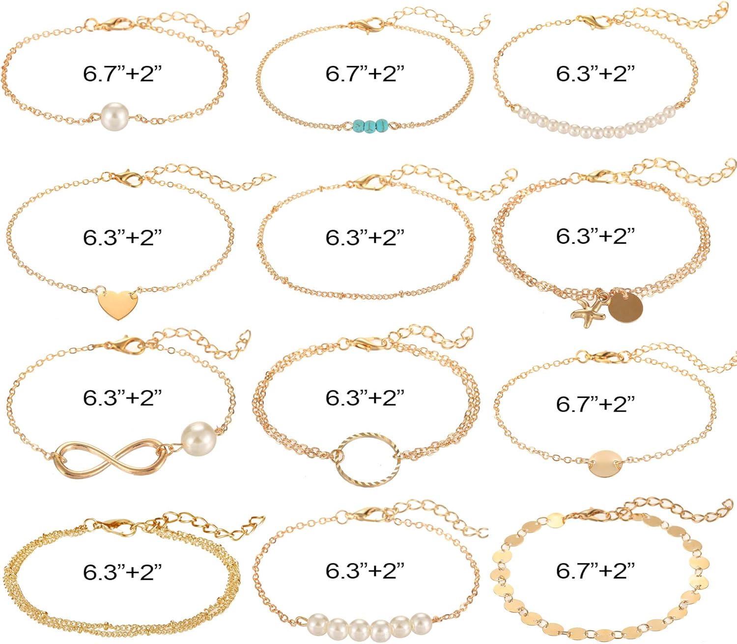 Softones 12pc Simple Silver Gold Bracelet Set Adjustable