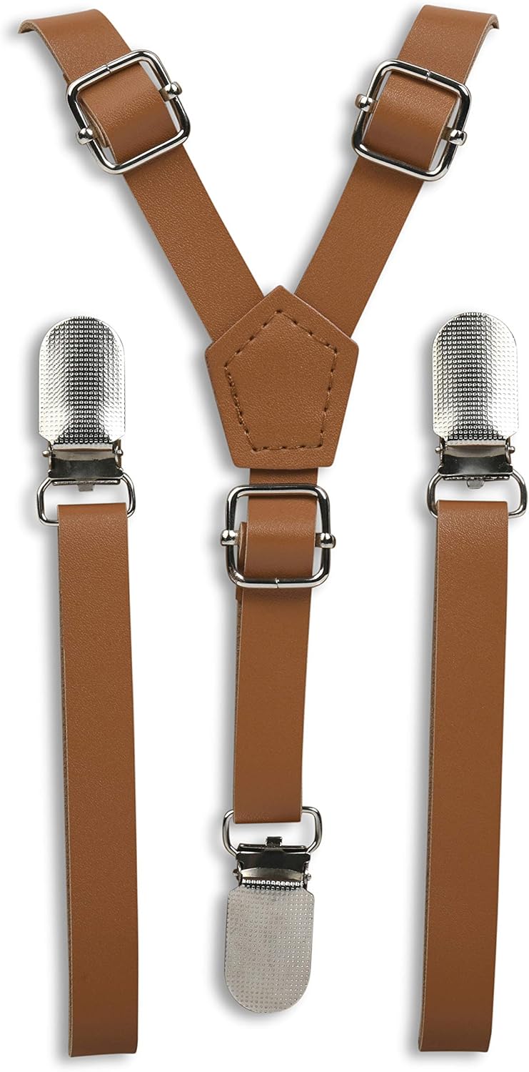 Brown Faux Skinny Suspenders for Men Boys Kids