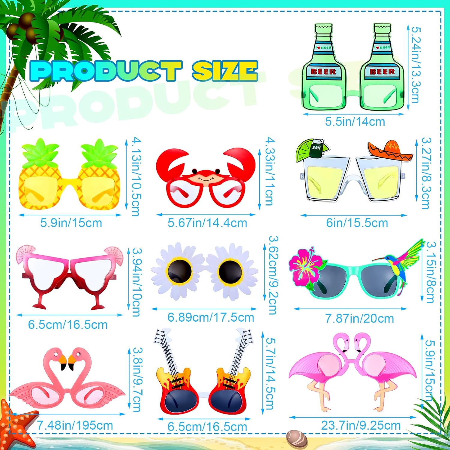 Weewooday 20 Pair Hawaiian Party Sunglasses Funny Photo Props