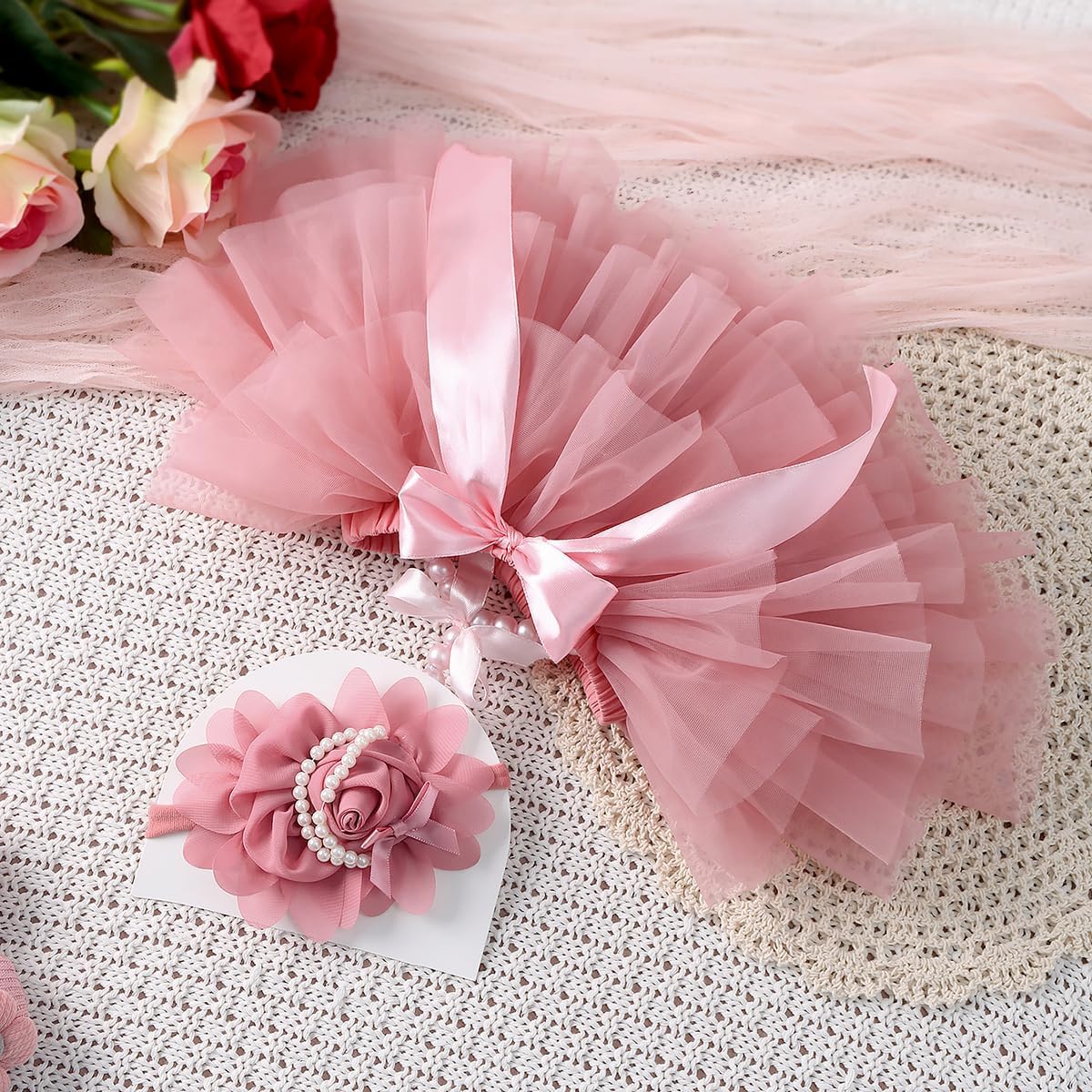 Baby Girl Tutu Skirt with Diaper Cover and Headband