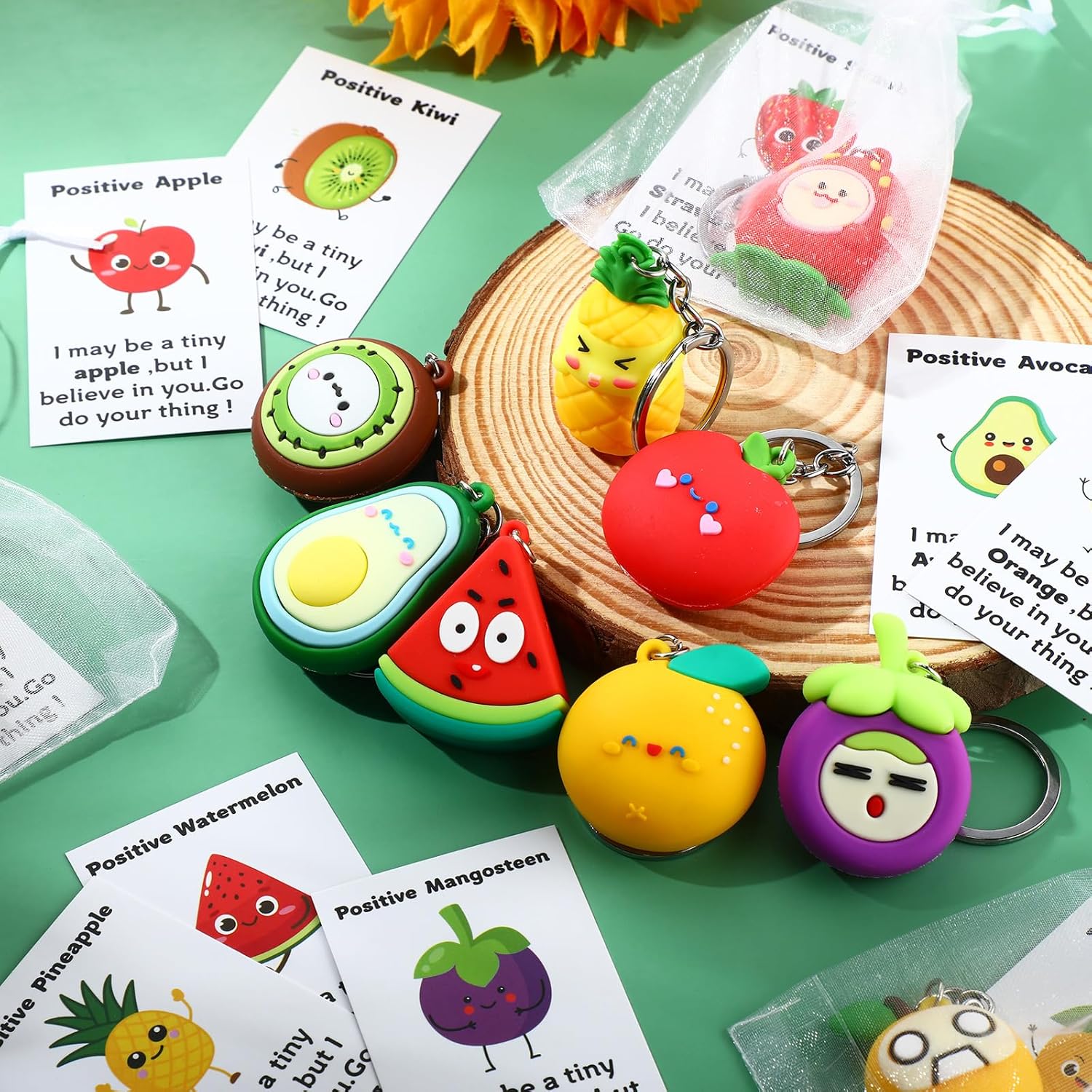 Quelay Inspirational Fruit Keychain Set Bulk Gift