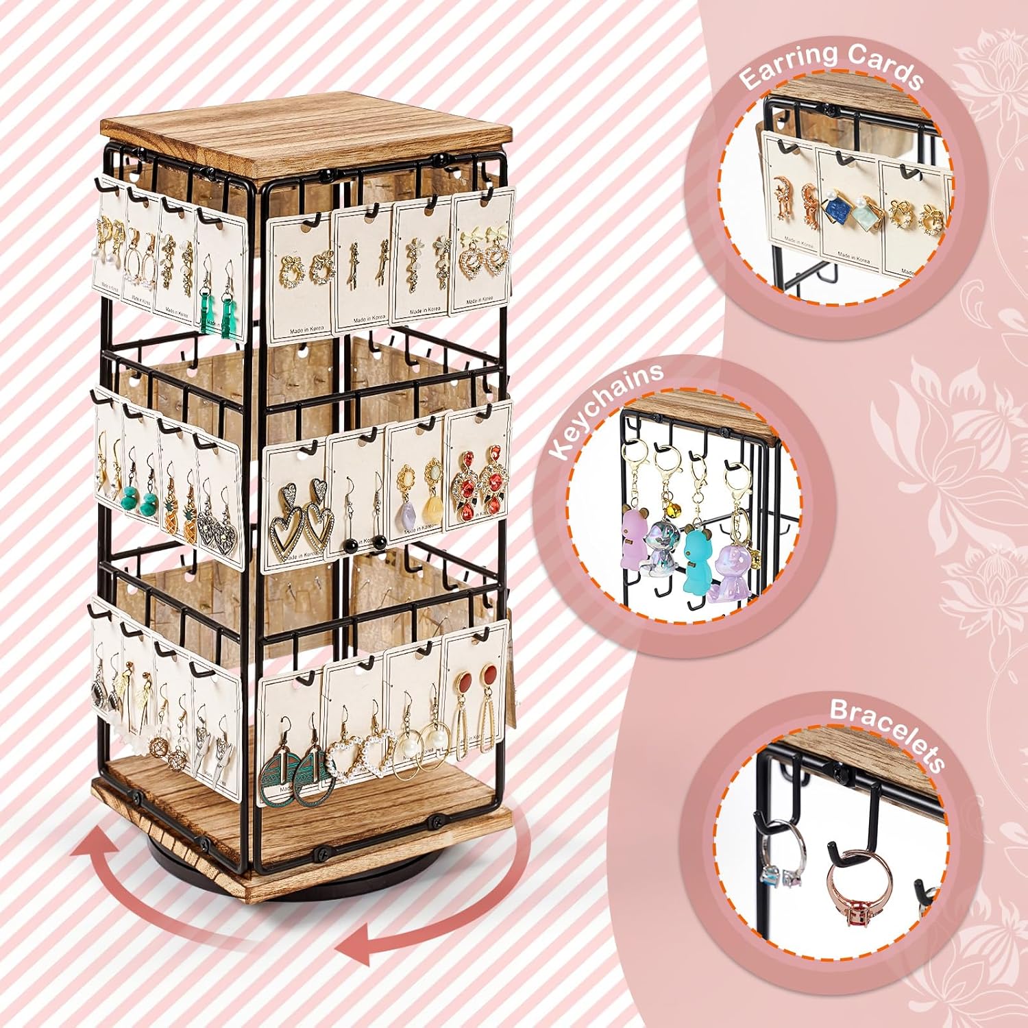 360 Rotating Earring Display Stand with 48 Hooks